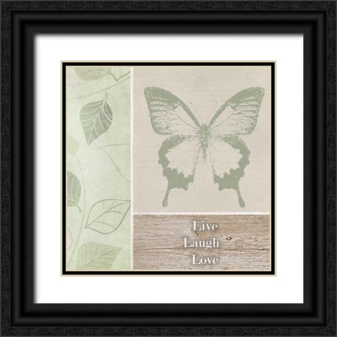 Live Laugh Love Butterfly Black Ornate Wood Framed Art Print with Double Matting by Greene, Taylor