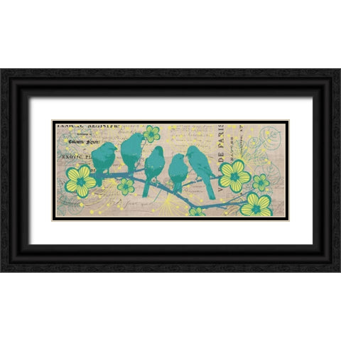 Bird Botanical Blue Black Ornate Wood Framed Art Print with Double Matting by Jordan, Elizabeth