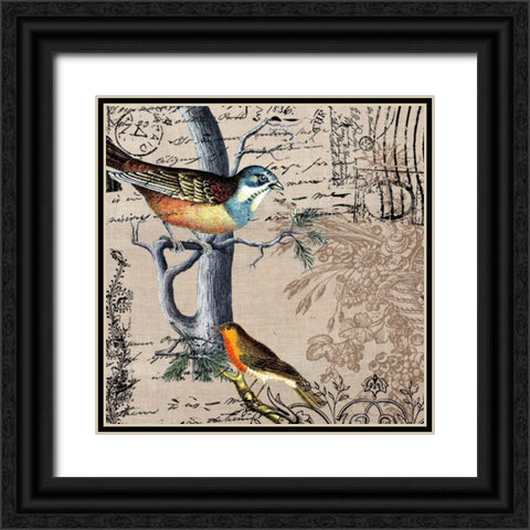 Postcard Birds 1 Black Ornate Wood Framed Art Print with Double Matting by Jordan, Elizabeth
