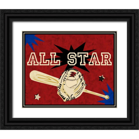 Bat And Glove Black Ornate Wood Framed Art Print with Double Matting by Pazan, Tony