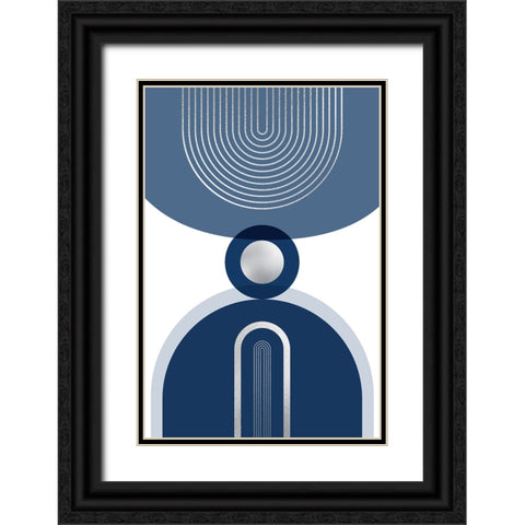 Mid Century Glam Navy Silver 3 Black Ornate Wood Framed Art Print with Double Matting by Urban Epiphany