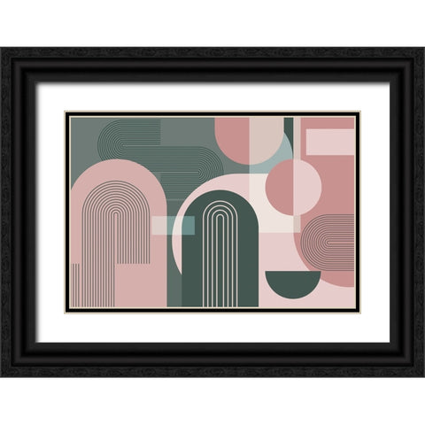 Abstract Arches Pink Green 2 Black Ornate Wood Framed Art Print with Double Matting by Urban Epiphany