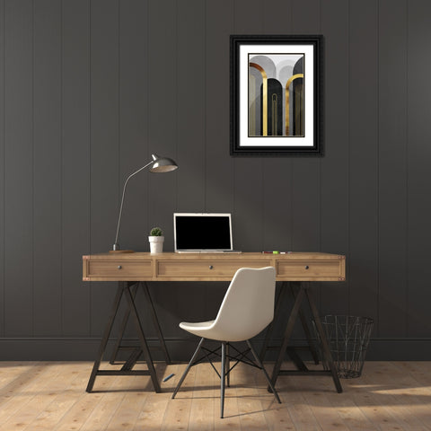 Mid Century Arches Black Gold 1 Black Ornate Wood Framed Art Print with Double Matting by Urban Epiphany