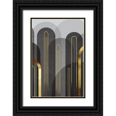 MidCentury Arches Black Gold 2 Black Ornate Wood Framed Art Print with Double Matting by Urban Epiphany