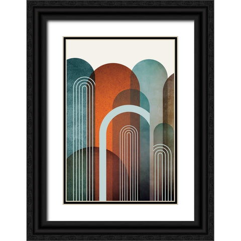 MidCentury Arches Teal Orange 1 Black Ornate Wood Framed Art Print with Double Matting by Urban Epiphany