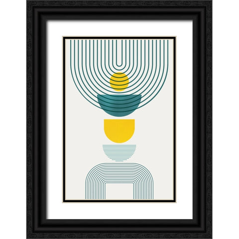 Mid Century Teal Yellow 1 Black Ornate Wood Framed Art Print with Double Matting by Urban Epiphany