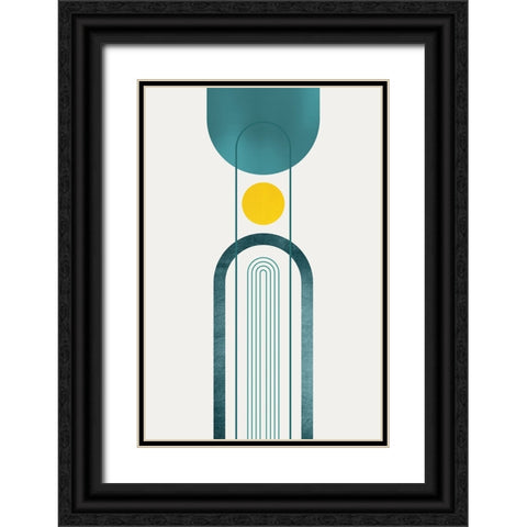 Mid Century Teal Yellow 2 Black Ornate Wood Framed Art Print with Double Matting by Urban Epiphany
