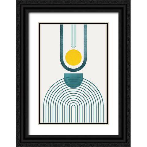 Mid Century Teal Yellow 3 Black Ornate Wood Framed Art Print with Double Matting by Urban Epiphany