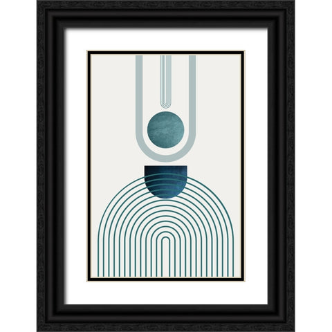 Mid CenturyModern Navy Teal 1 Black Ornate Wood Framed Art Print with Double Matting by Urban Epiphany