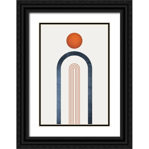 Minimalist Mid Century Orange Navy 1 Black Ornate Wood Framed Art Print with Double Matting by Urban Epiphany