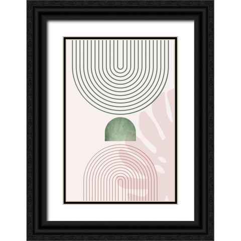 Pink Green Mid Century Botanical 2 Black Ornate Wood Framed Art Print with Double Matting by Urban Epiphany