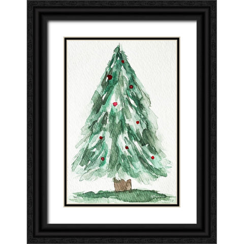 Christmas Tree Watercolor 1 Black Ornate Wood Framed Art Print with Double Matting by Brown, Victoria