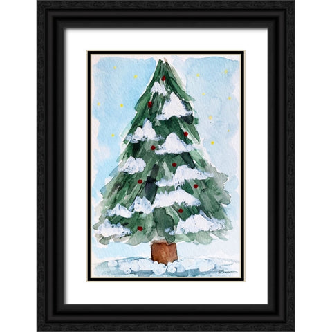 Christmas Tree Watercolor 2 Black Ornate Wood Framed Art Print with Double Matting by Brown, Victoria