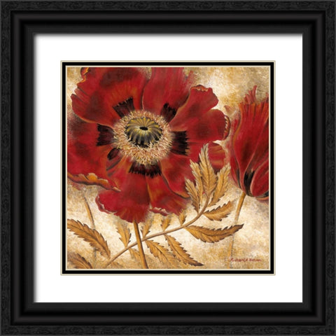 Red Poppy Black Ornate Wood Framed Art Print with Double Matting by Henson, Richard