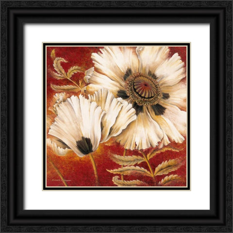 White Poppy Black Ornate Wood Framed Art Print with Double Matting by Henson, Richard