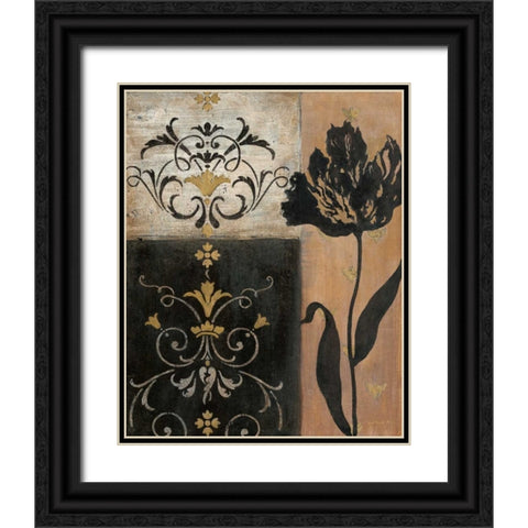 Tulip Silhouette Black Ornate Wood Framed Art Print with Double Matting by Tava Studios