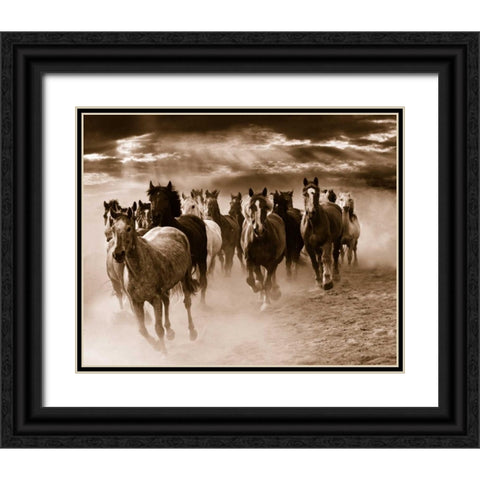 Running Horses Black Ornate Wood Framed Art Print with Double Matting by Nagler, Monte