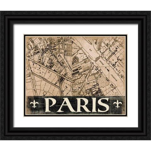 Paris Map Black Ornate Wood Framed Art Print with Double Matting by Donovan, Kelly