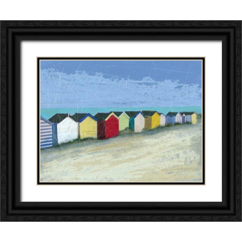 Beach Huts Black Ornate Wood Framed Art Print with Double Matting by Robinson, Carol