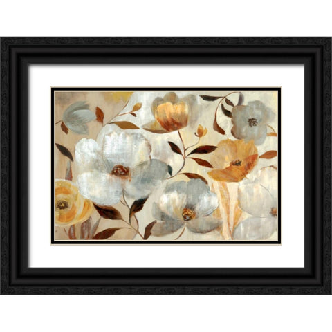 Golden Flower Black Ornate Wood Framed Art Print with Double Matting by Nan