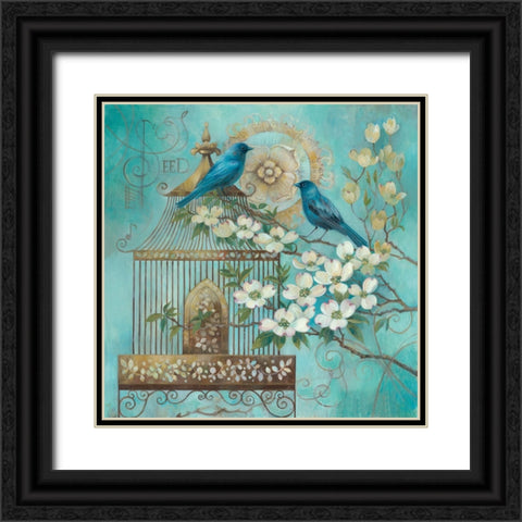 Blue Birds and Dogwood Black Ornate Wood Framed Art Print with Double Matting by Vollherbst-Lane, Elaine