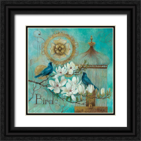 Blue Birds and Magnolia Black Ornate Wood Framed Art Print with Double Matting by Vollherbst-Lane, Elaine