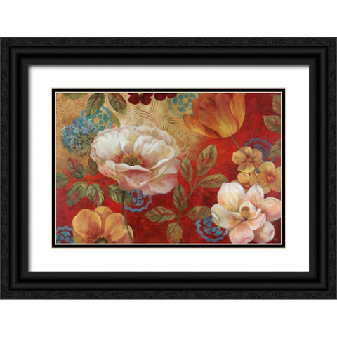 Lotus Blossoms Black Ornate Wood Framed Art Print with Double Matting by Nan