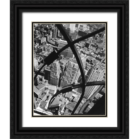 New York View Black Ornate Wood Framed Art Print with Double Matting by F Rosenstiels Widow and Son