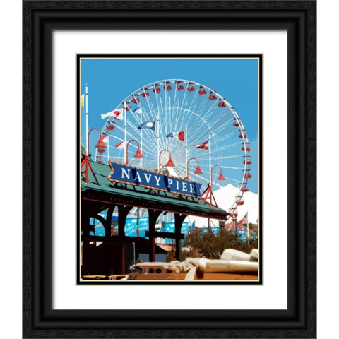 Navy Pier Black Ornate Wood Framed Art Print with Double Matting by Donovan, Kelly