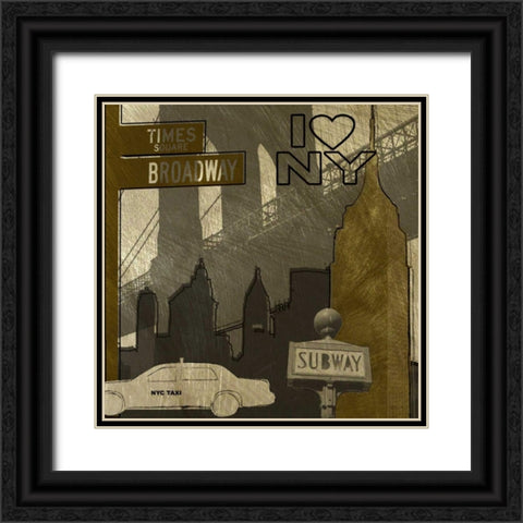 I Love NY In Gray Black Ornate Wood Framed Art Print with Double Matting by Craven, Katrina