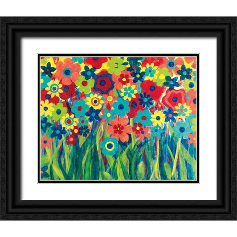 Popping Posies Black Ornate Wood Framed Art Print with Double Matting by Donovan, Maria