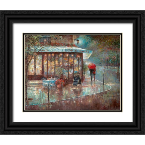 Cafe Du Marche Black Ornate Wood Framed Art Print with Double Matting by Manning, Ruane