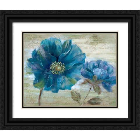 Blue Poppy Poem I Black Ornate Wood Framed Art Print with Double Matting by Nan