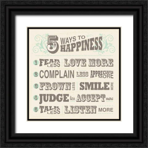 Five Ways To Happiness Black Ornate Wood Framed Art Print with Double Matting by Havoc Gifts