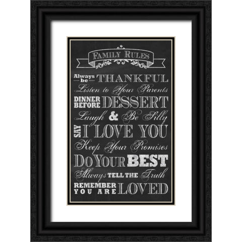 Family Rules Black Ornate Wood Framed Art Print with Double Matting by Havoc Gifts