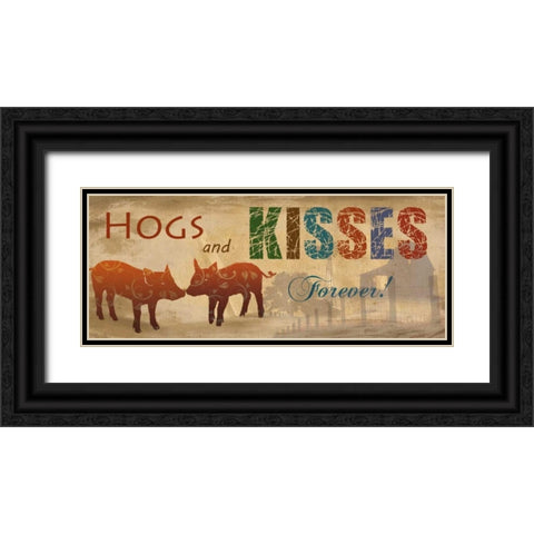 Hogs and Kisses Black Ornate Wood Framed Art Print with Double Matting by Nan