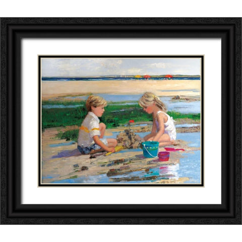 Building Sand Castles Black Ornate Wood Framed Art Print with Double Matting by Swatland, Sally