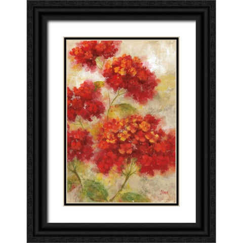 Red Floral I Black Ornate Wood Framed Art Print with Double Matting by Nan