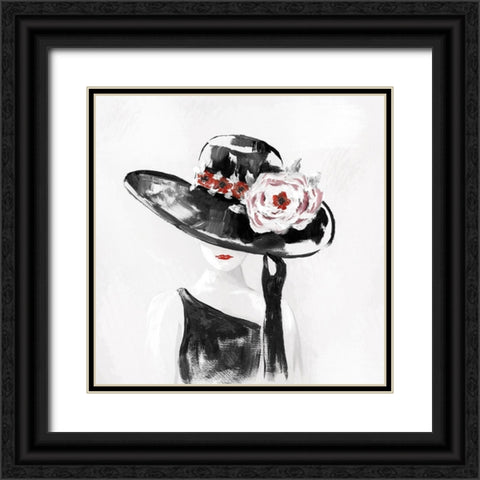 Red on Black II Black Ornate Wood Framed Art Print with Double Matting by Nan