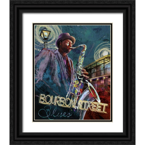 Bourbon St. Blues Black Ornate Wood Framed Art Print with Double Matting by Knutsen, Conrad