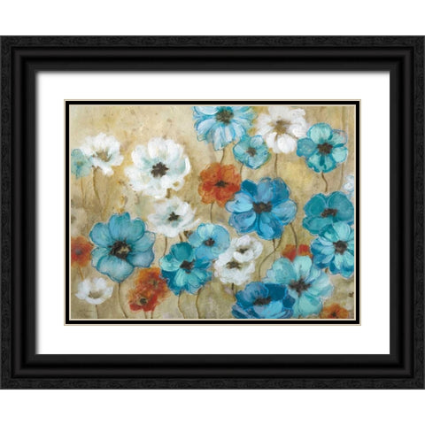 Blue Flower Field Black Ornate Wood Framed Art Print with Double Matting by Robinson, Carol