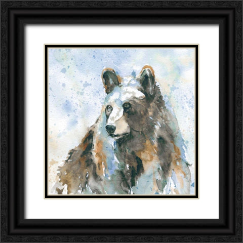 Black Bear On Blue Black Ornate Wood Framed Art Print with Double Matting by Robinson, Carol