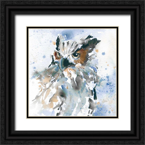Owl On Blue Black Ornate Wood Framed Art Print with Double Matting by Robinson, Carol