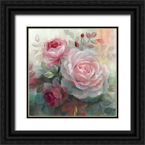 White Roses II Black Ornate Wood Framed Art Print with Double Matting by Nan