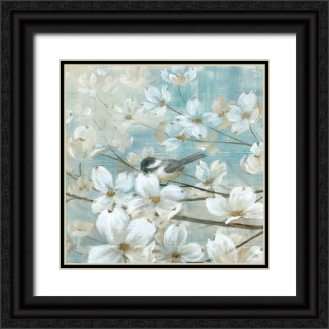 Chickadees and Dogwood Black Ornate Wood Framed Art Print with Double Matting by Nan