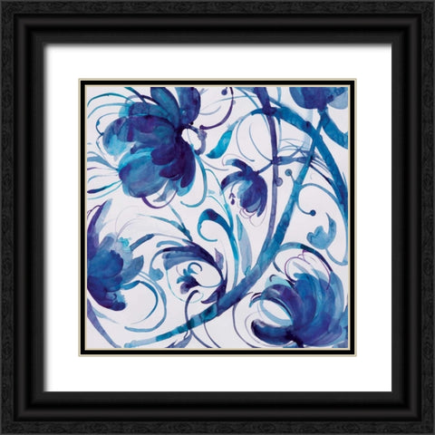 Indigo Swirl III Black Ornate Wood Framed Art Print with Double Matting by Troise Heidel, Theresa