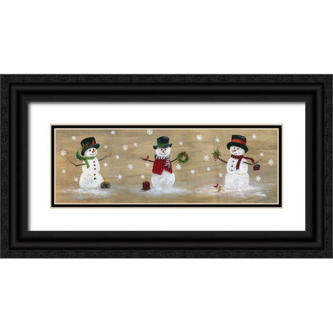 Wooden Snowman Panel Black Ornate Wood Framed Art Print with Double Matting by Nan