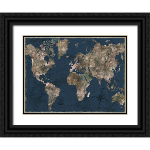 Navy Atlas Black Ornate Wood Framed Art Print with Double Matting by CAD Designs