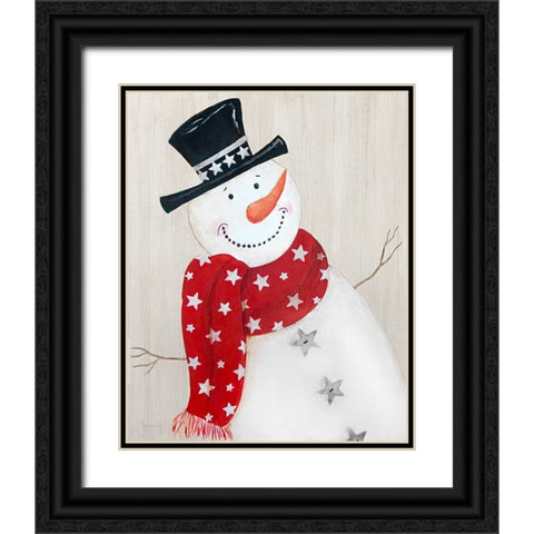 Festive Snowman I Black Ornate Wood Framed Art Print with Double Matting by Tava Studios