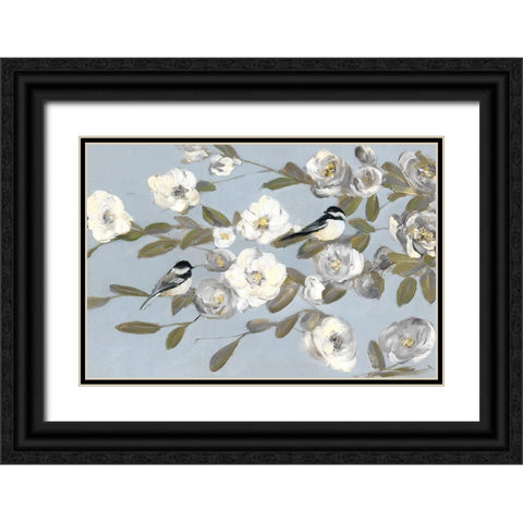 Chickadees and Blossoms I Black Ornate Wood Framed Art Print with Double Matting by Swatland, Sally